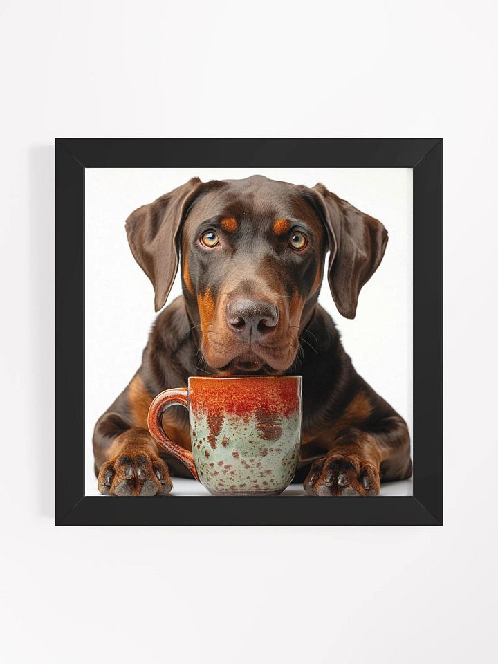 Coffee Lover Cute Doberman Pinscher Dog Framed Wall Art product image (1)