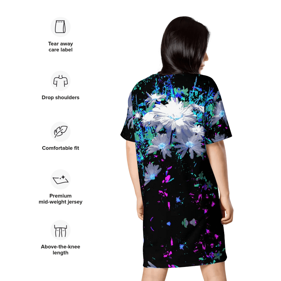 Abstract Neon Daisy Flowers Ladies T Shirt Dress product image (11)