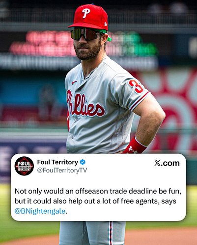 Not only would an offseason trade deadline be fun, but it could also help out a lot of free agents, says Bob Nightengale.