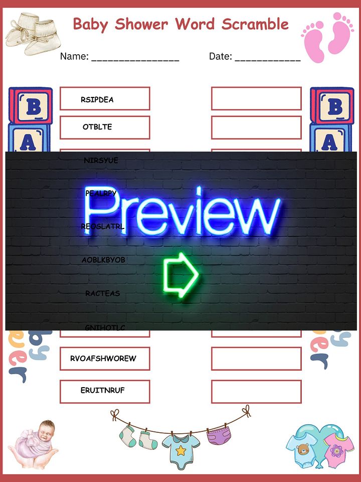 Baby Shower Word Scramble worksheets product image (2)
