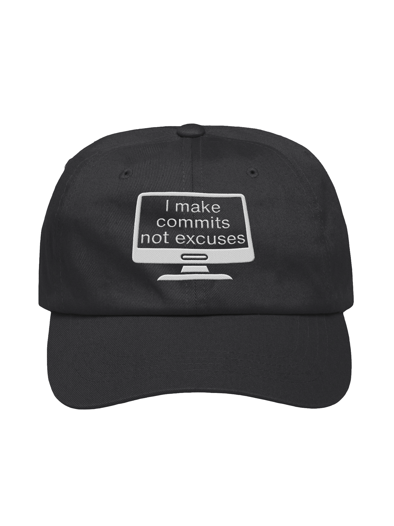 “I Make Commits, Not Excuses” Dad Hat – Developer Mindset Edition product image (1)