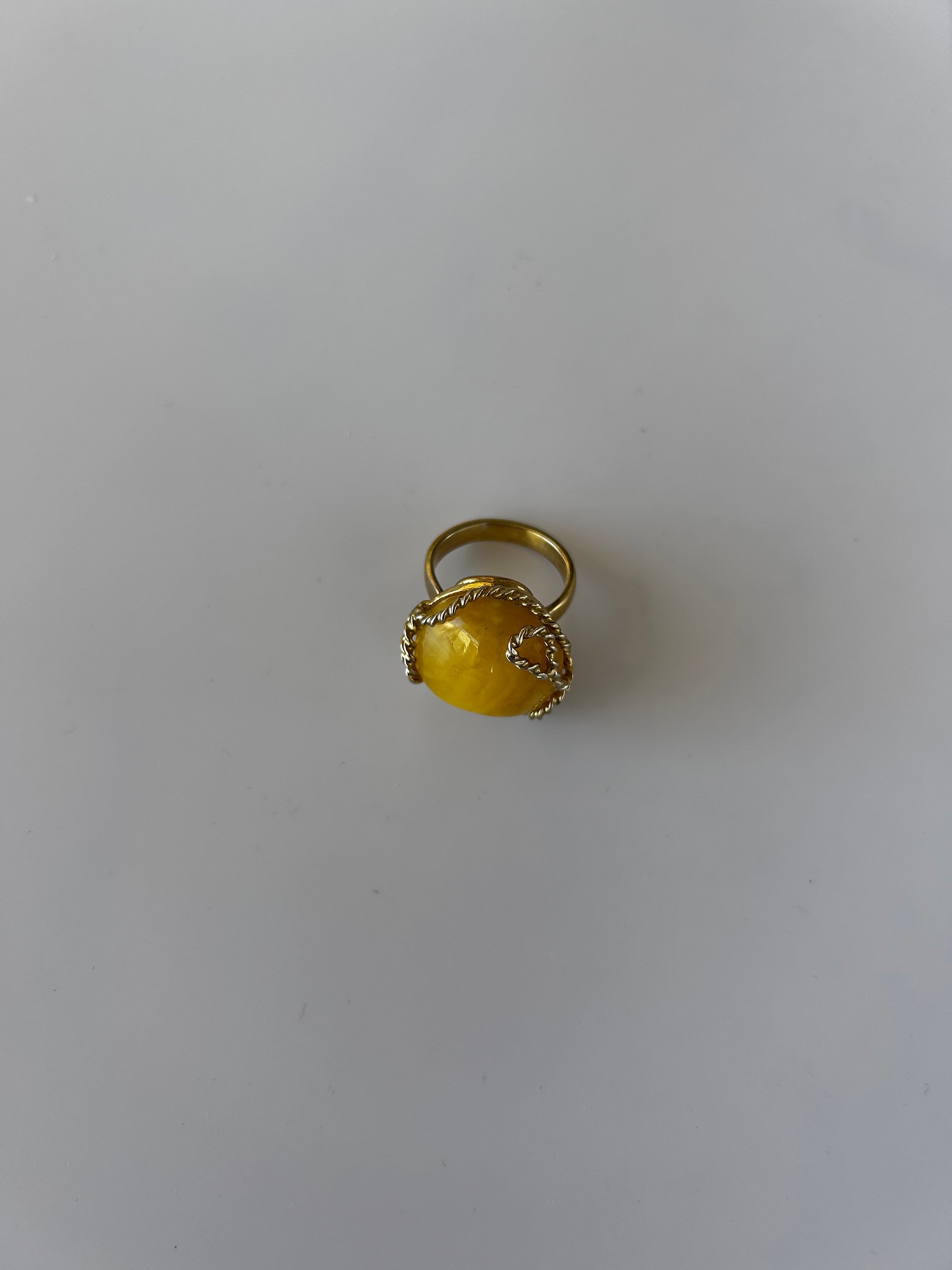 Baltic Egg Yolk Amber 925 Sterling Silver Twisted Swirl Design Adjustable Ring product image (2)