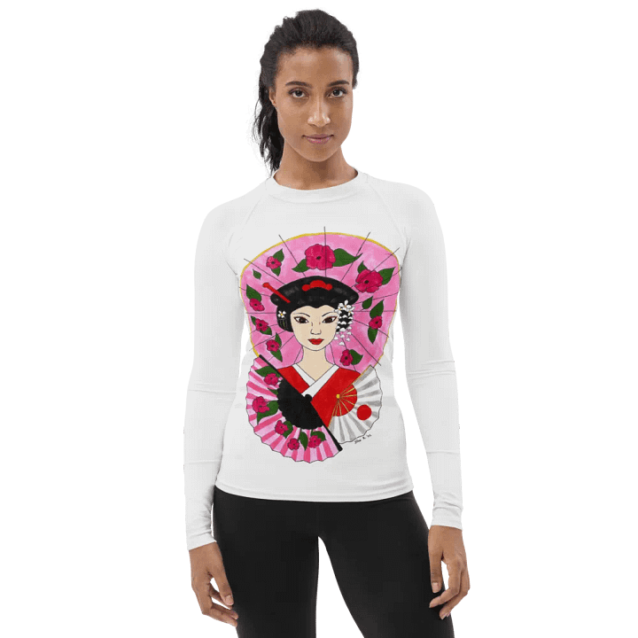 Japanese Geisha (art by Dina R.) acrylic painting picture - Women's Rash Guard product image (1)