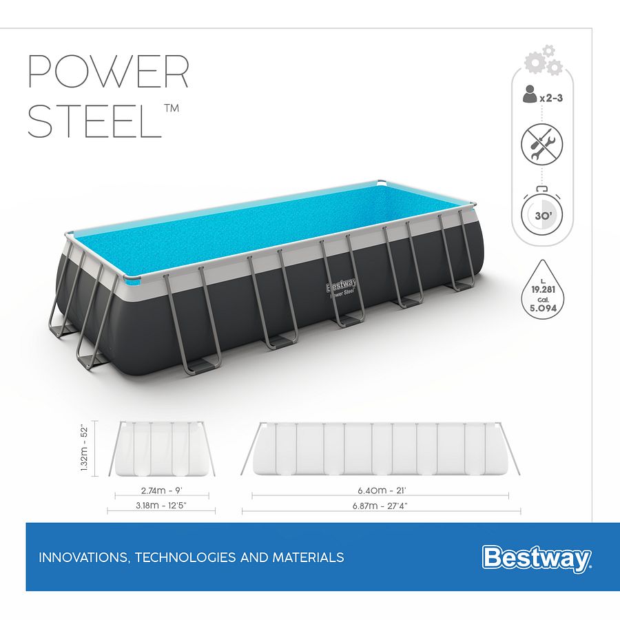 5612B Power Steel 21 ft x 9 ft x 4.3 ft (Rectangular Pool Set) product image (9)