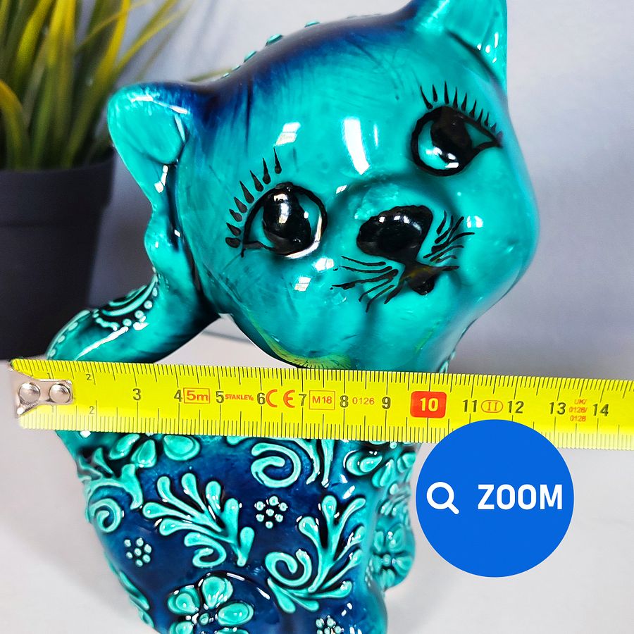 Ceramic handmade turquoise cat (big), Turkish decor — handmade pottery, handmade ceramic, home decor, handmade gift, Turkish ceramic product image (8)