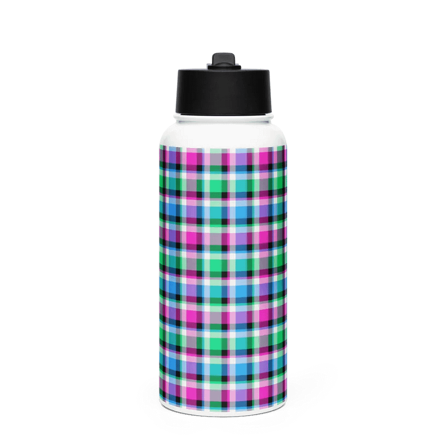 Magenta, Green, and Blue Plaid Water Bottle product image (4)