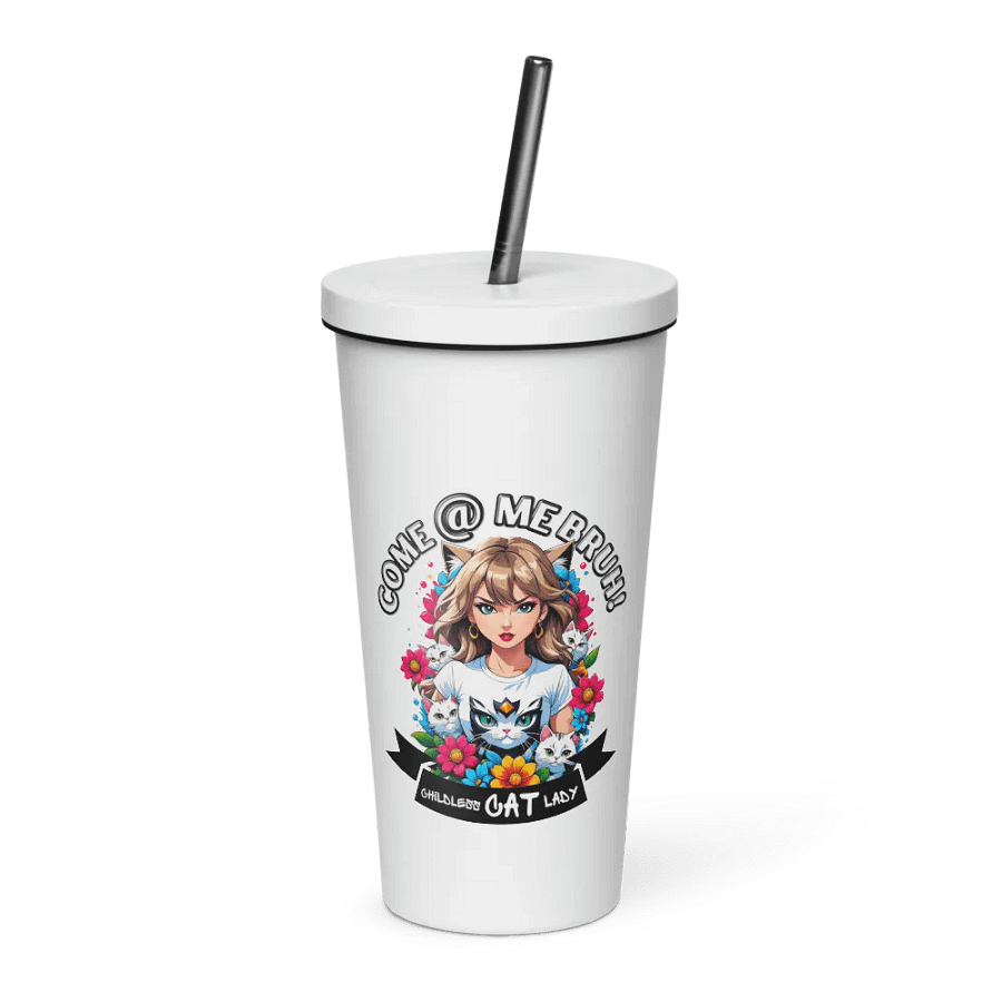 Childless Cat Lady 20 oz Tumbler Cup - White - Insulated Tumbler with a Straw product image (1)
