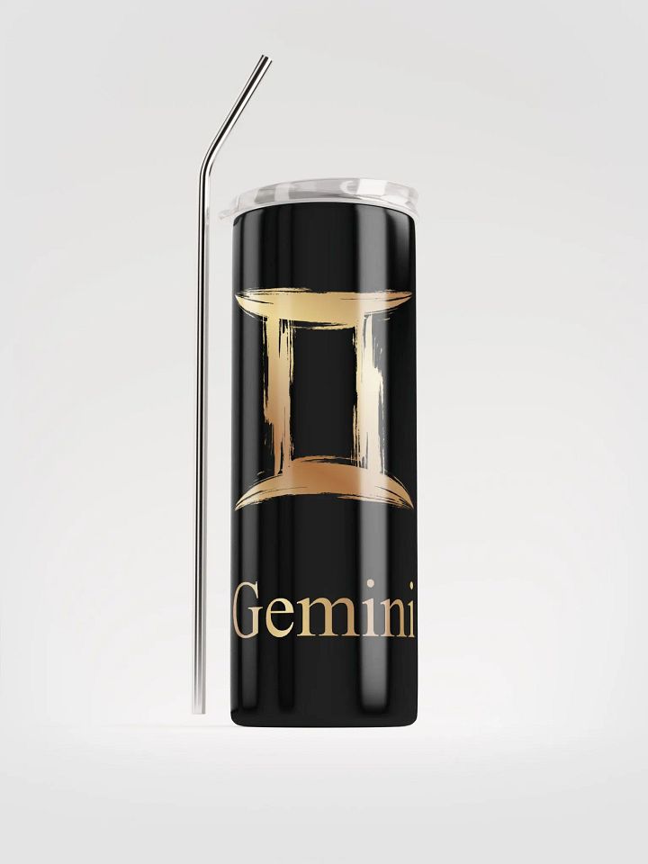 Black Gemini Zodiac Stainless Steel Tumbler - Gold Gemini Sign Elegance product image (1)