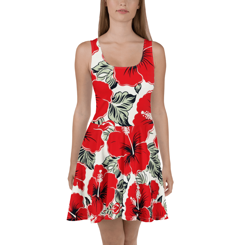 Red Hibiscus Fit & Flare Dress – Tropical Island Vibes product image (1)