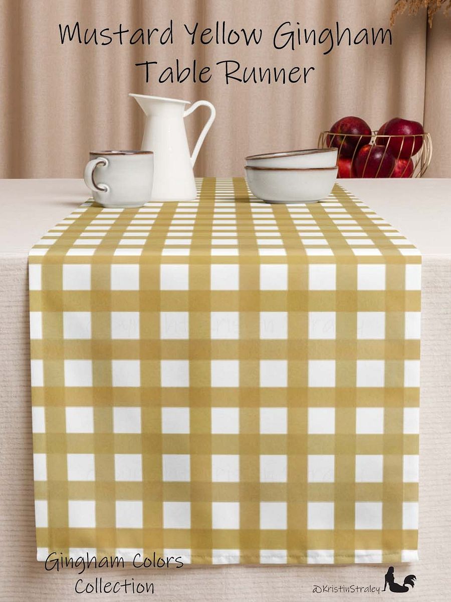 Mustard Yellow Gingham on White Table Runner product image (1)
