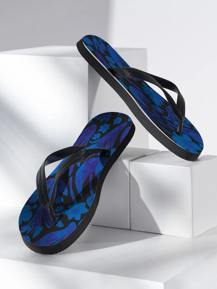 Spring Garden Flip Flops – Royal Blue on Black Elegance | by Monique Faella Designs™ product image (2)