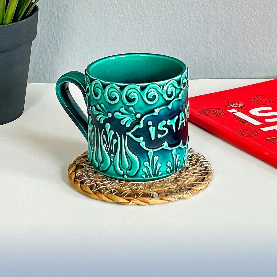 ☕ Ceramic small coffee mug, turquoise/green/emerald mug — handmade pottery product image (3)