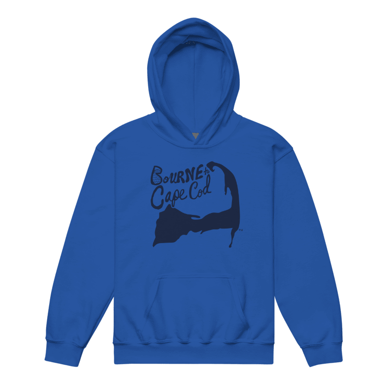 Girls' | BOURNE to Cape Cod™ | DTG Vintage Print | Youth Heavy Blend Hooded Sweatshirt | Rugged, Cozy, Adventure-Ready | Navy Logo product image (1)