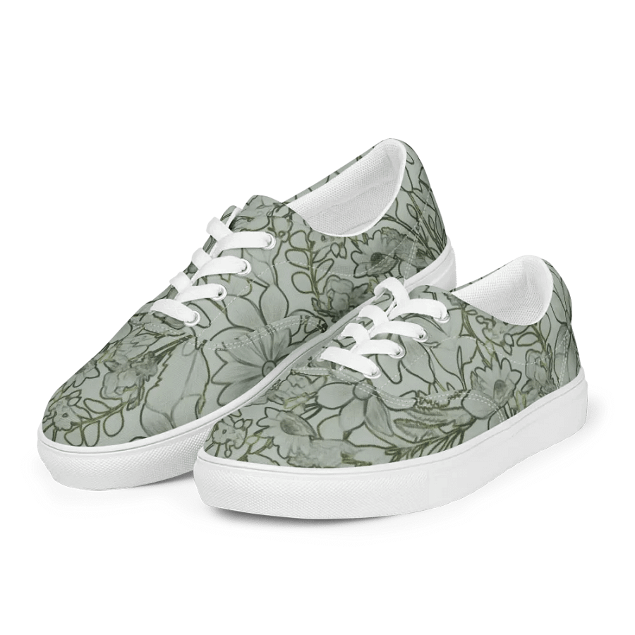 Line art Light Green and Darkgreen Floral/Women's Lace-Up Canvas Shoes by Allcolor product image (10)