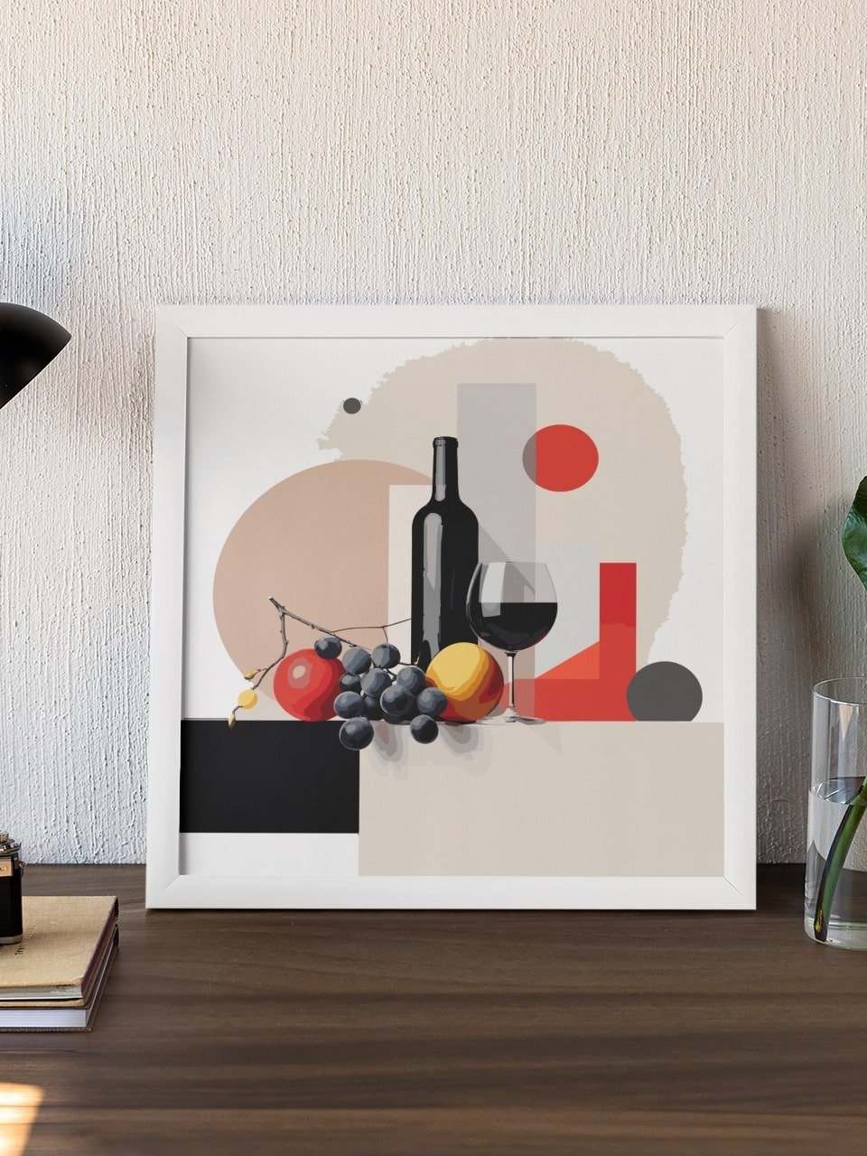 Stylish Wine and Grapes Poster, Modern Kitchen Wall Art, Geometric Abstract Still Life, Chic Dining Room Decor, Wine Lovers Gift Idea product image (3)