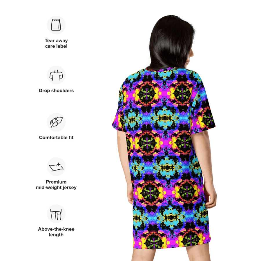 Abstract Neon Melting Daises Ladies T Shirt Dress product image (10)