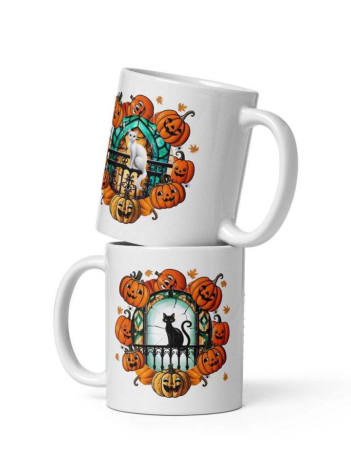 Personalized Cats, Pumpkins and Stained Glass Windows White Glossy Mug product image (1)