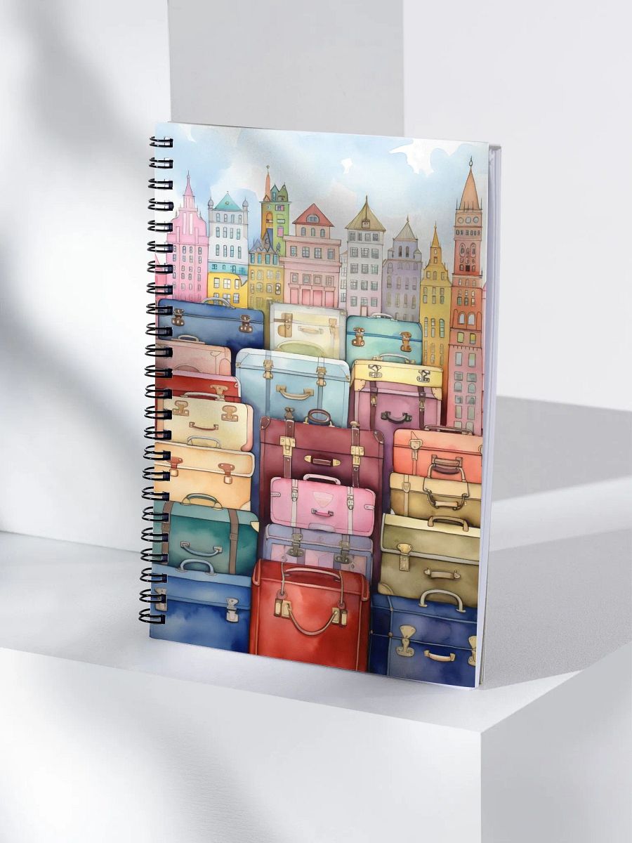 Stacked suitcases cityscape notebook product image (4)