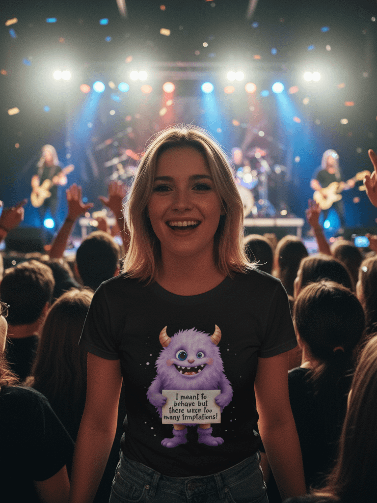 Purple Monster "Too Many Temptations" Sarcastic Tee | Funny Confession Shirt for Women | Relatable Humor Apparel product image (4)