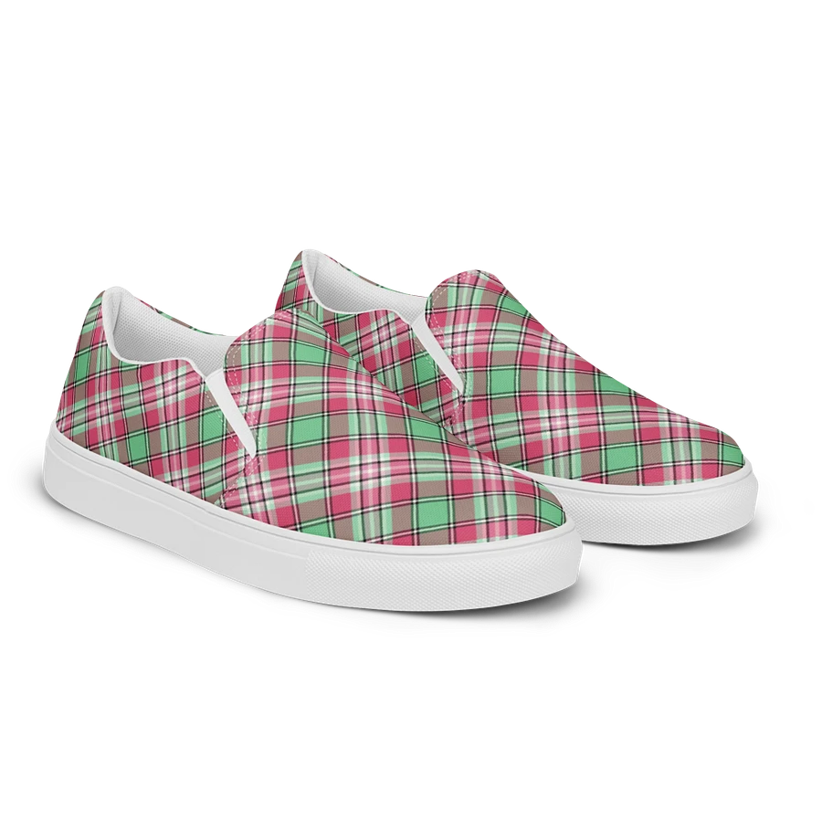 Mint Green and Pink Plaid Women's Slip-On Shoes product image (2)