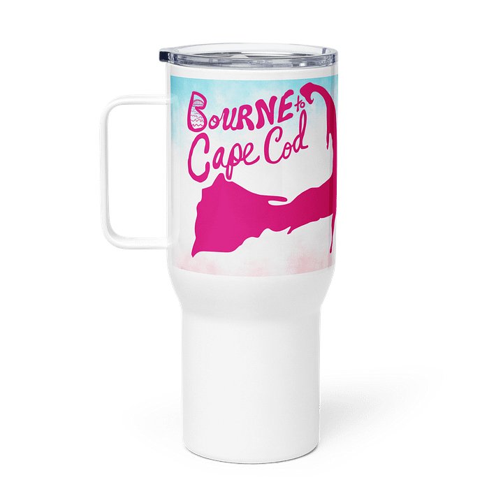 BOURNE to Cape Cod™ | Allcolor 267 | Stainless Steel Travel Mug with Handle | Insulated, Spill-Proof, Coastal Adventure Style | Pink Logo on Patriotic Pastels product image (2)