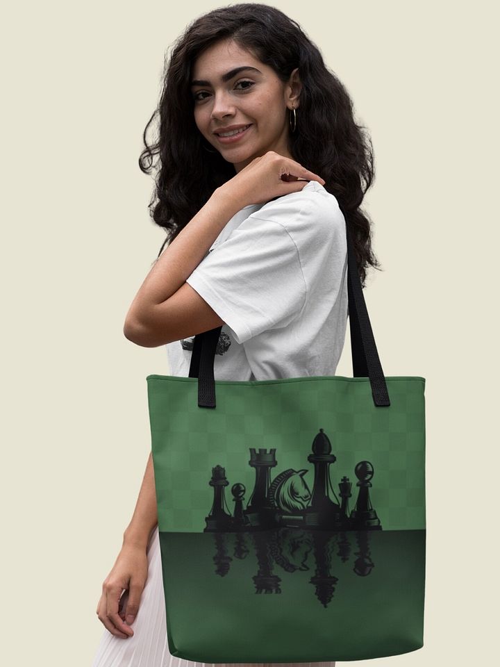 Chess Forest Shoulder Tote Bag for Board Gamers - Chess Piece Water Reflection product image (1)