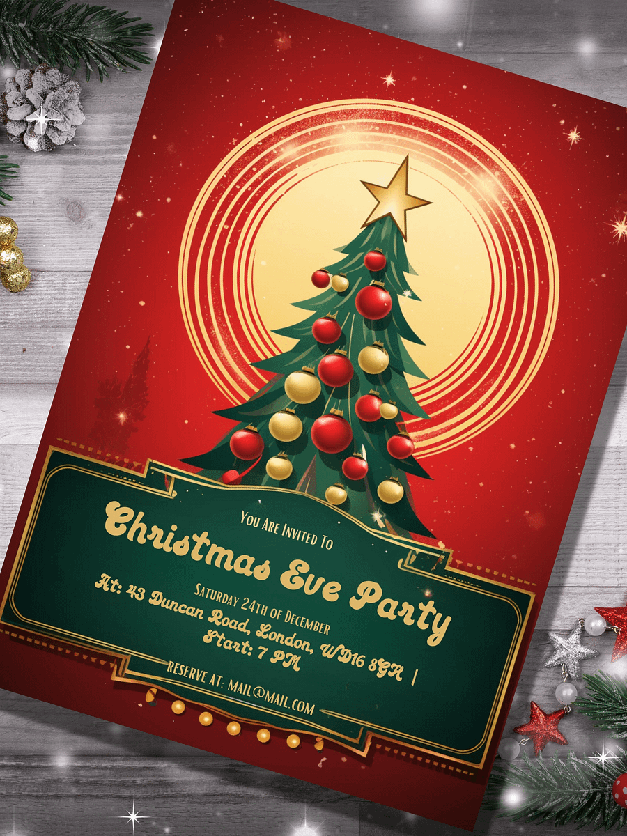Editable Christmas Eve Party Invitation -Retro Style Colours- Edit in Canva- Christmas Party Printable- Holiday Party Invitation Template product image (3)