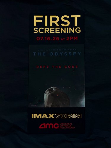 The Odyssey First Screening Ticket!

Now shipping for those that have a ticket to #TheOdyssey in #70MM film first showing at ...