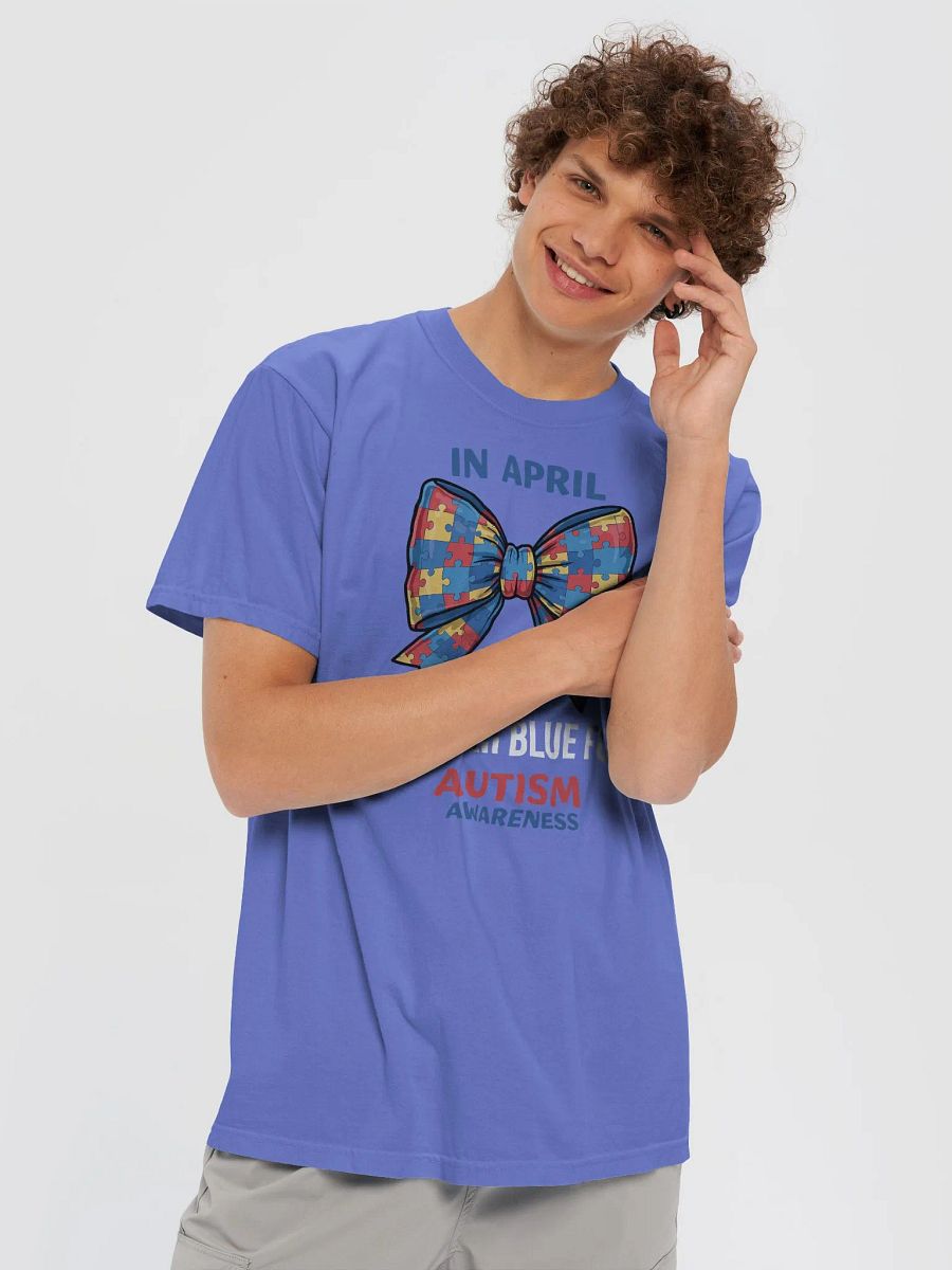 In April We Wear Blue - Autism Awareness Bow Puzzle T-Shirt product image (21)