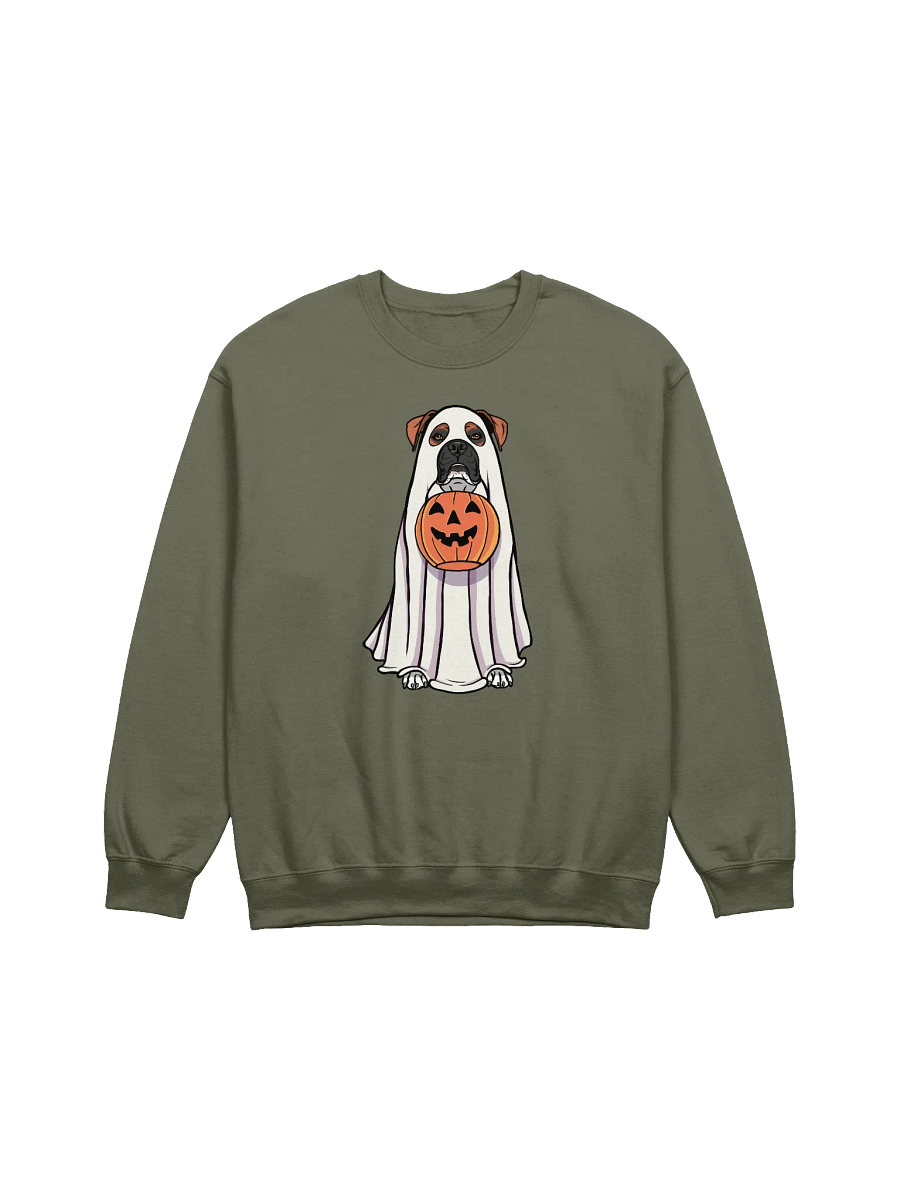 Funny Halloween Boxer Dog(Black Mask) Sweatshirt | Funny Boxer Wearing a Ghost Costume and Holding a Pumpkin Basket product image (3)