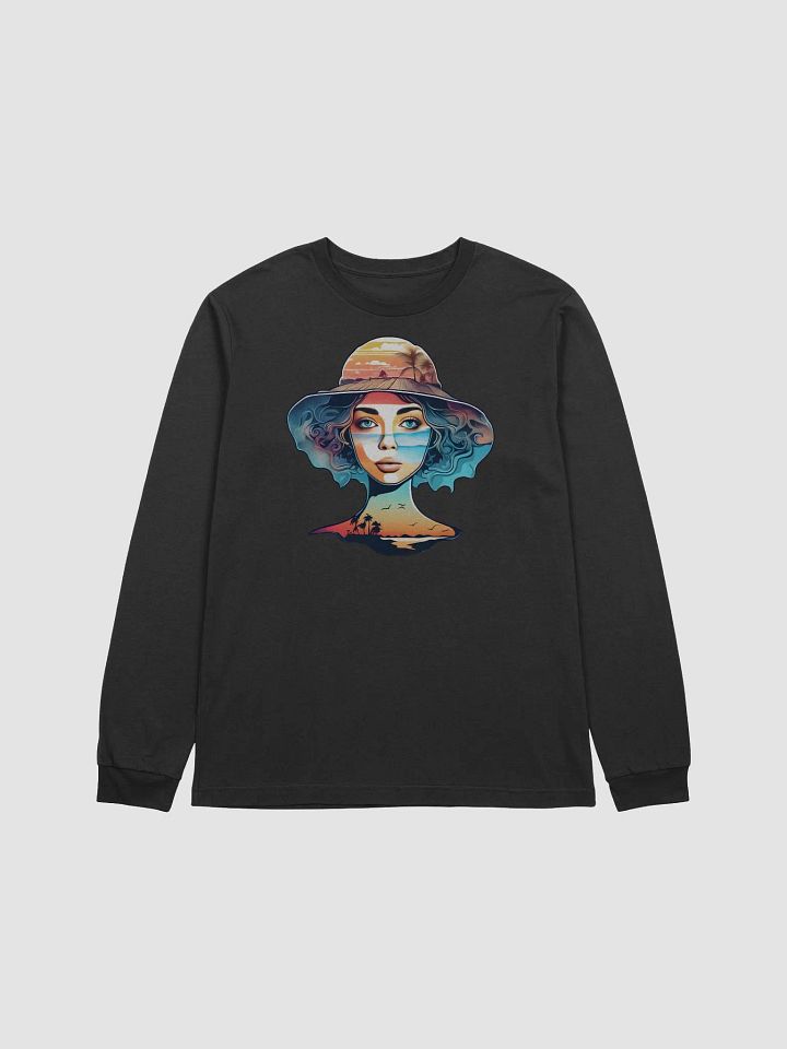 Girl with Sunhat and Sunset Beach Scene Long Sleeve T-shirt B+C product image (1)