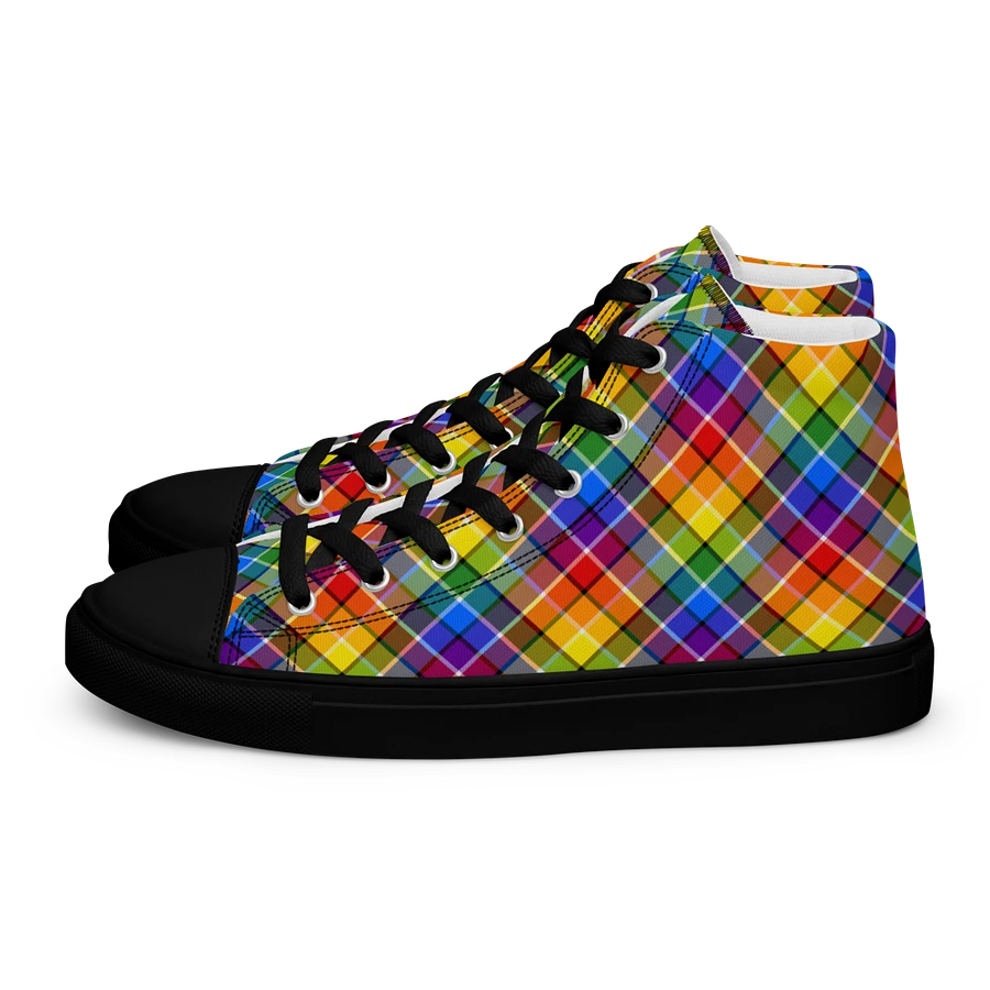 Bright Rainbow Plaid Men's High Top Shoes product image (4)