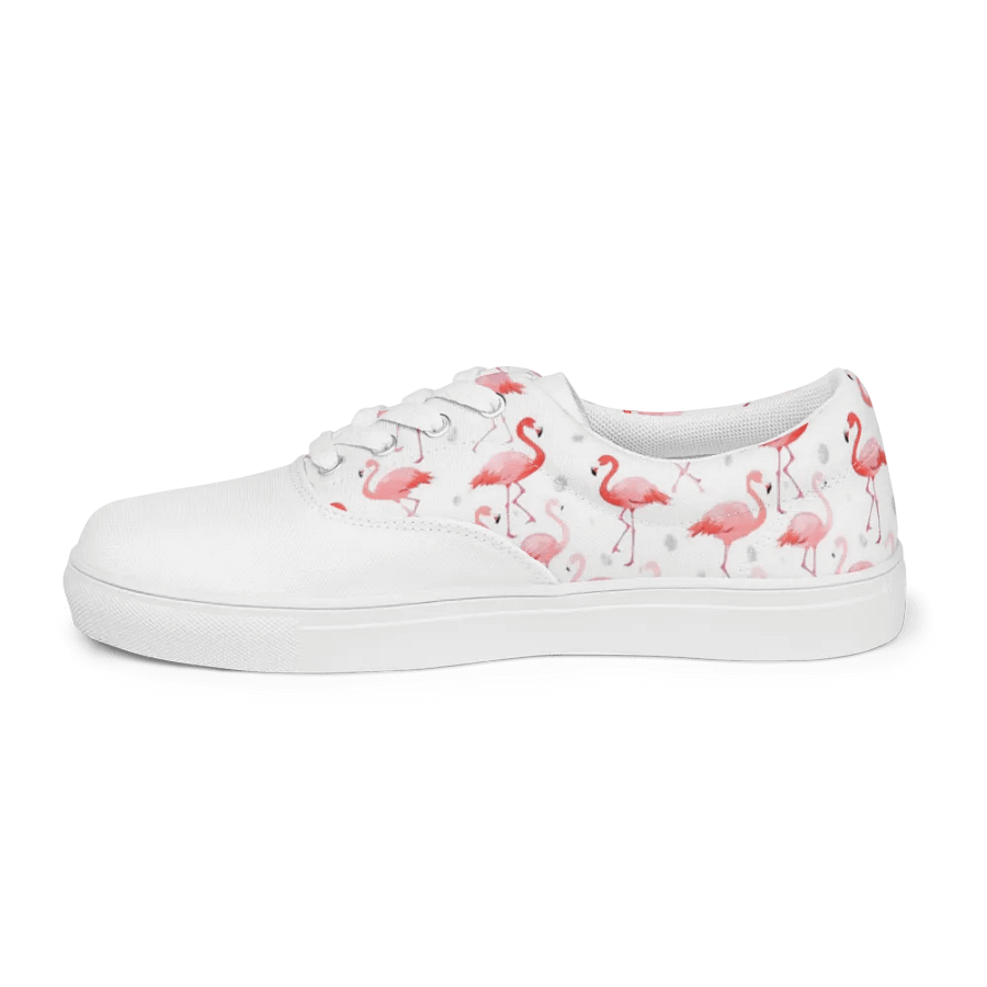Women's Pink Flamingo Lace-Up Canvas Shoes, Tropical Bird Pattern, Comfortable Fashion Canvas Shoes, Unique Gift product image (4)