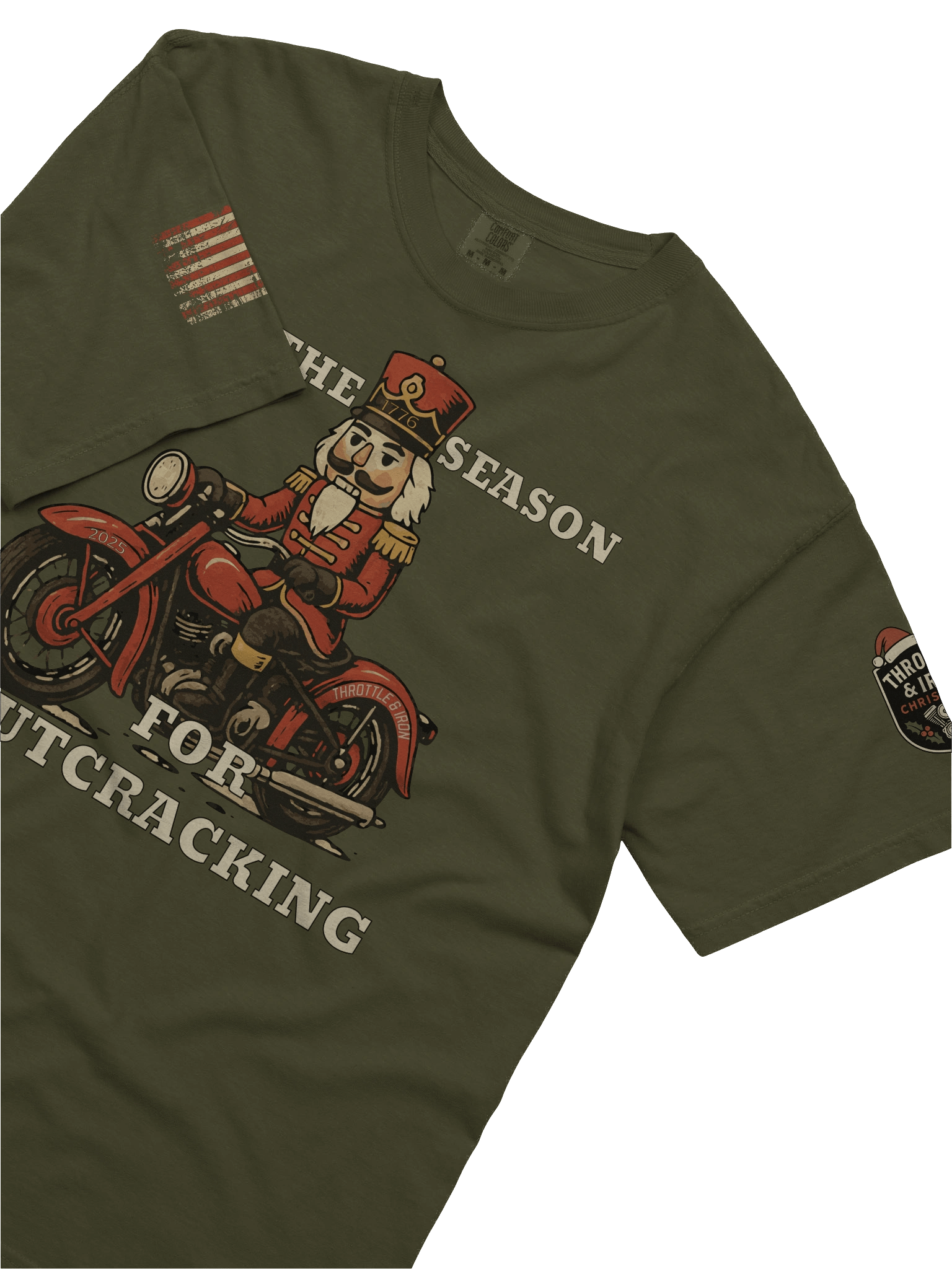 Throttle & Iron Christmas 2025 Limited Edition Tee — Holiday Badge + American Flag Sleeves product image (15)