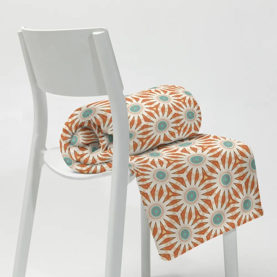 Orange Turquoise & Cream Floral Throw Blanket product image (9)