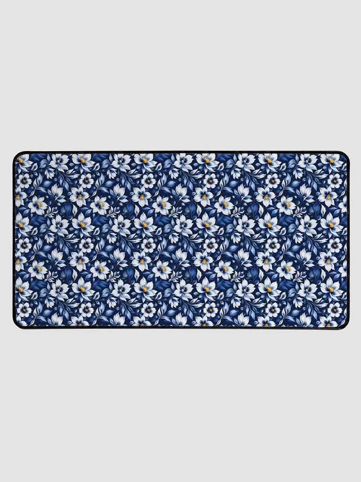 Desk Mat (31.5x15.5 inches) - White and Blue Floral Pattern product image (1)