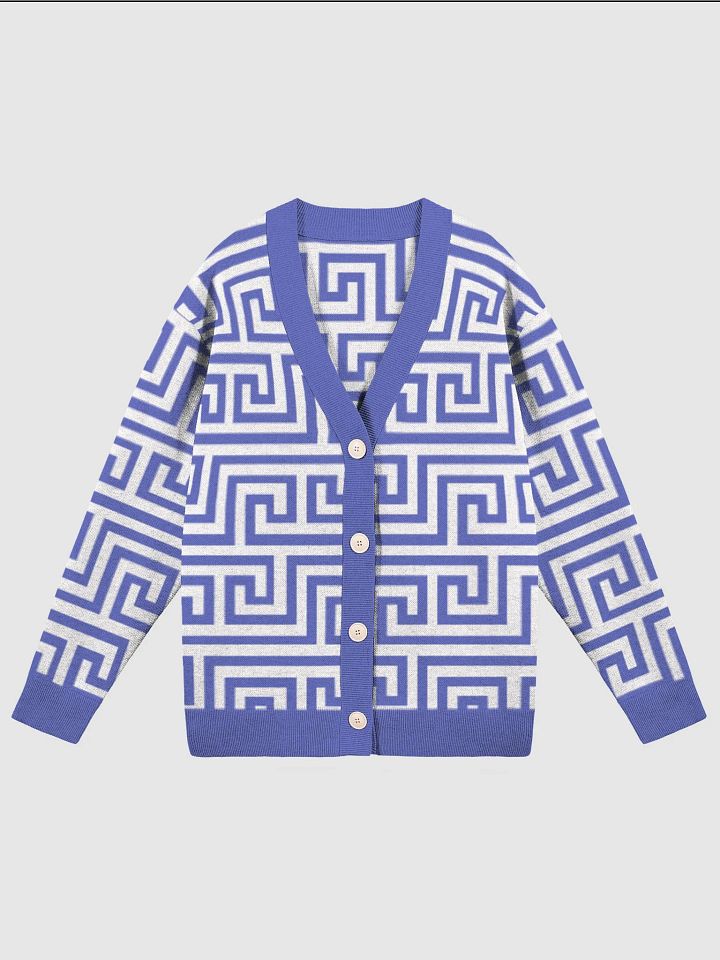 Blue Greek Key Knitted Classic Cardigan product image (1)