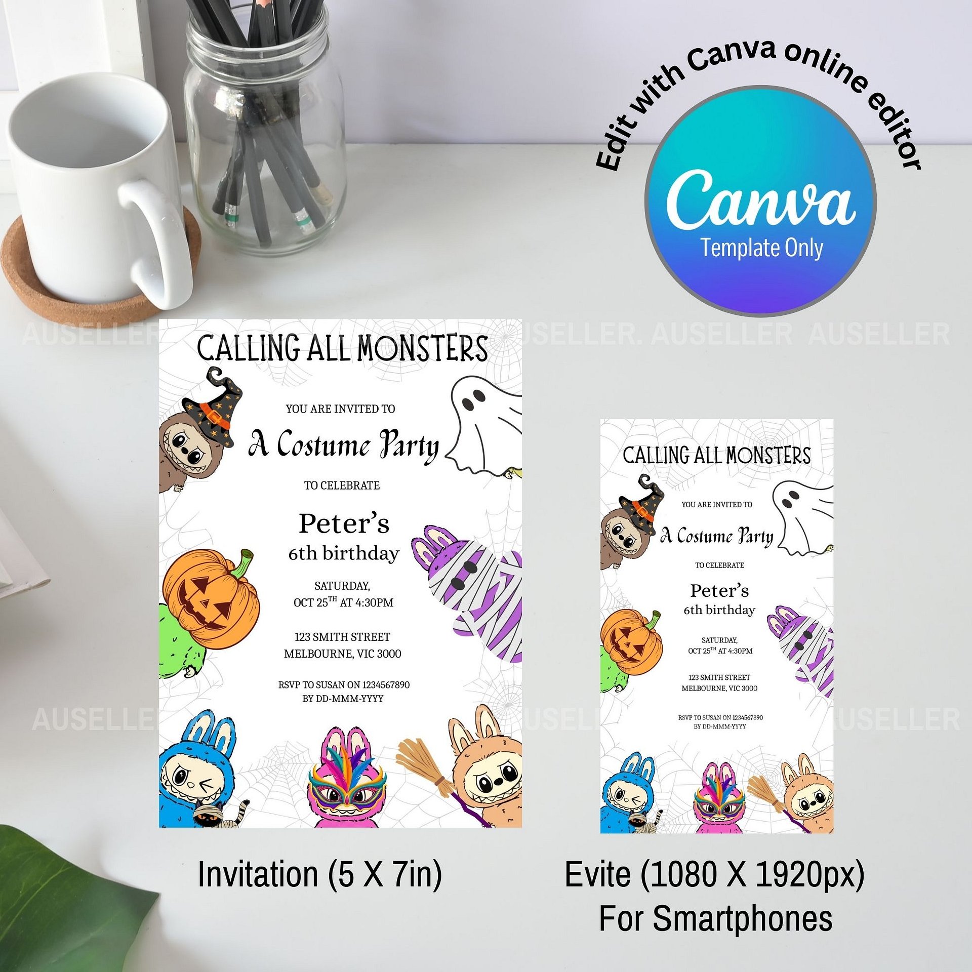 Spook-tacular Labubu Halloween Costume Birthday Invitation product image (4)