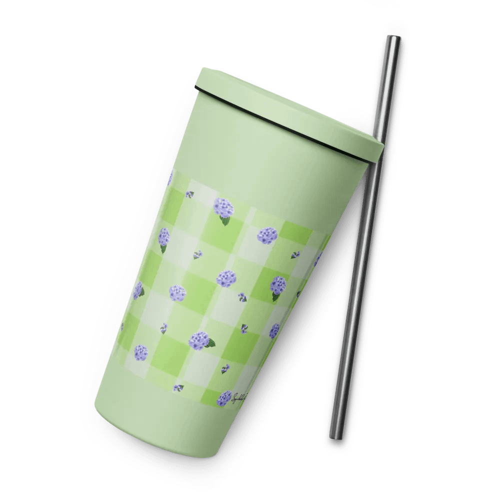 Hydrangeas on Gingham Metal Tumbler product image (8)