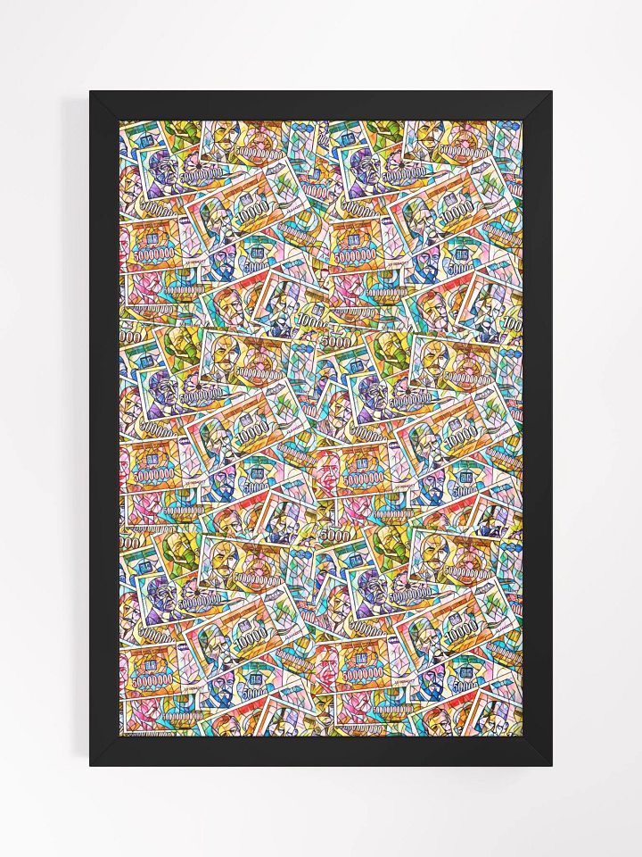 Jugoslovenski inflatorni dinar 1993 (Kolaž/mozaik) Framed High-Quality Matte Poster (in) product image (1)