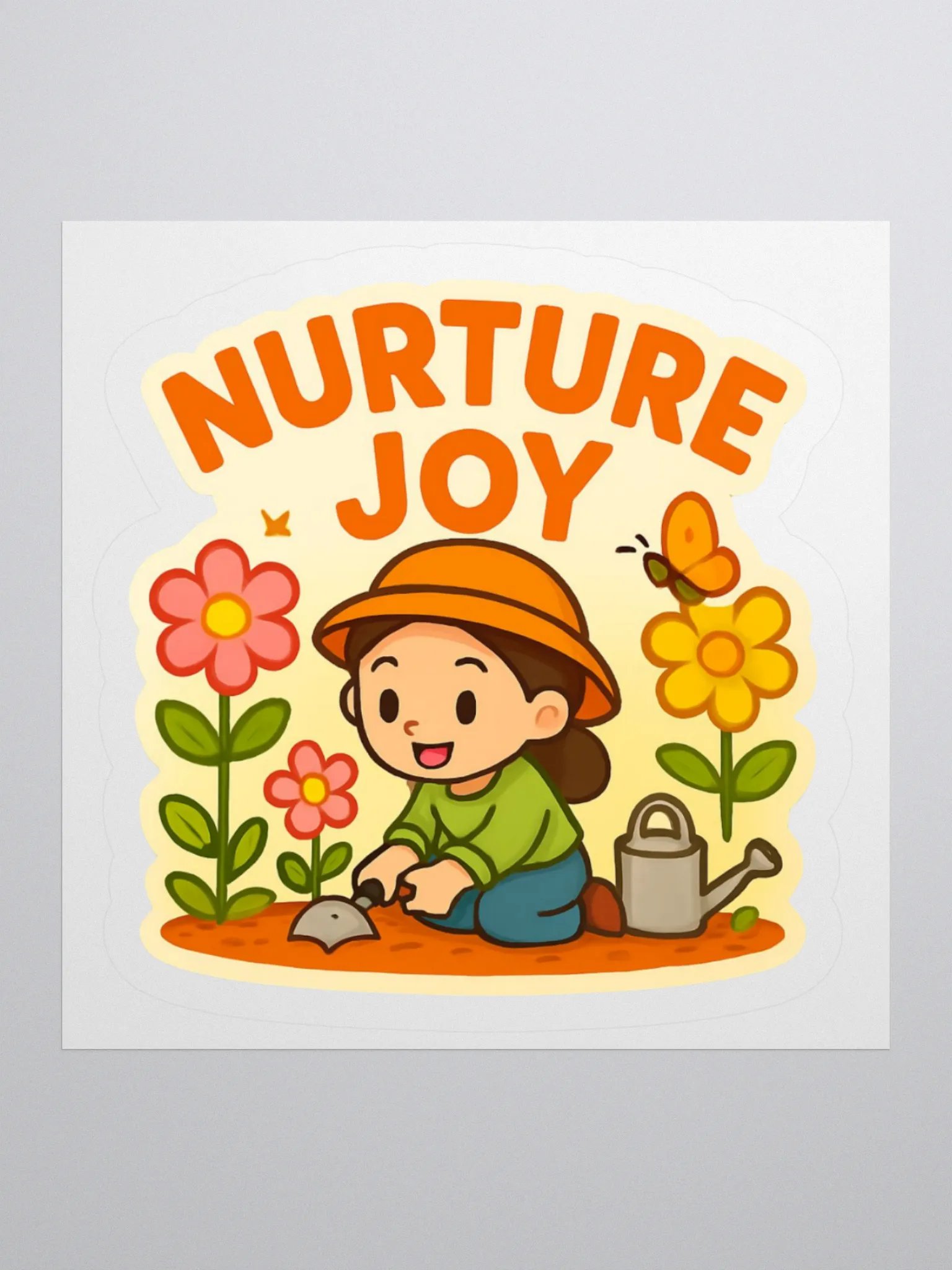 Wholesome Gardening Sticker – “Nurture Joy” with Cute Cartoon Girl product image (2)