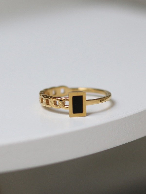 Black Enamel Chain Detail Ring | 18K Gold Plated product image (10)