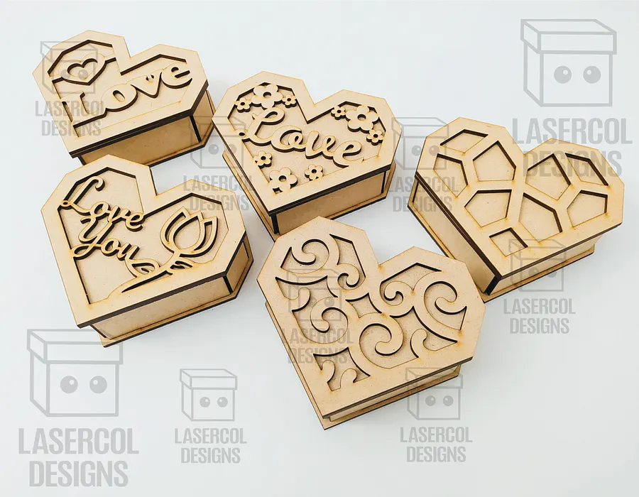 Heart Shaped Box Set 2 (5 Styles, 3 Sizes) - Laser Cut Files product image (8)