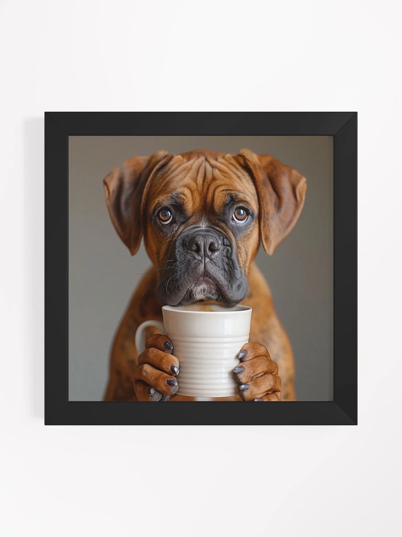 Cute Coffee Lover Boxer Puppy Framed Wall Art product image (1)