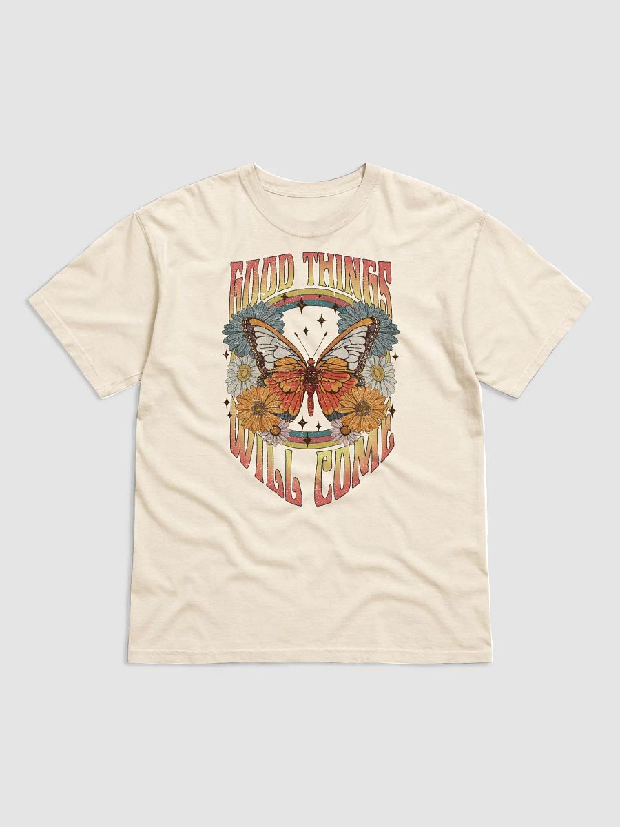 Good Things Will Come Butterfly and Flowers T-Shirt | Motivational Fall and Thanksgiving T-Shirt Design product image (13)