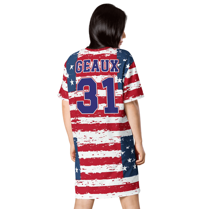 Geaux 31 (On Back) - Vintage Flag Pattern Patriots T-Shirt Dress product image (2)