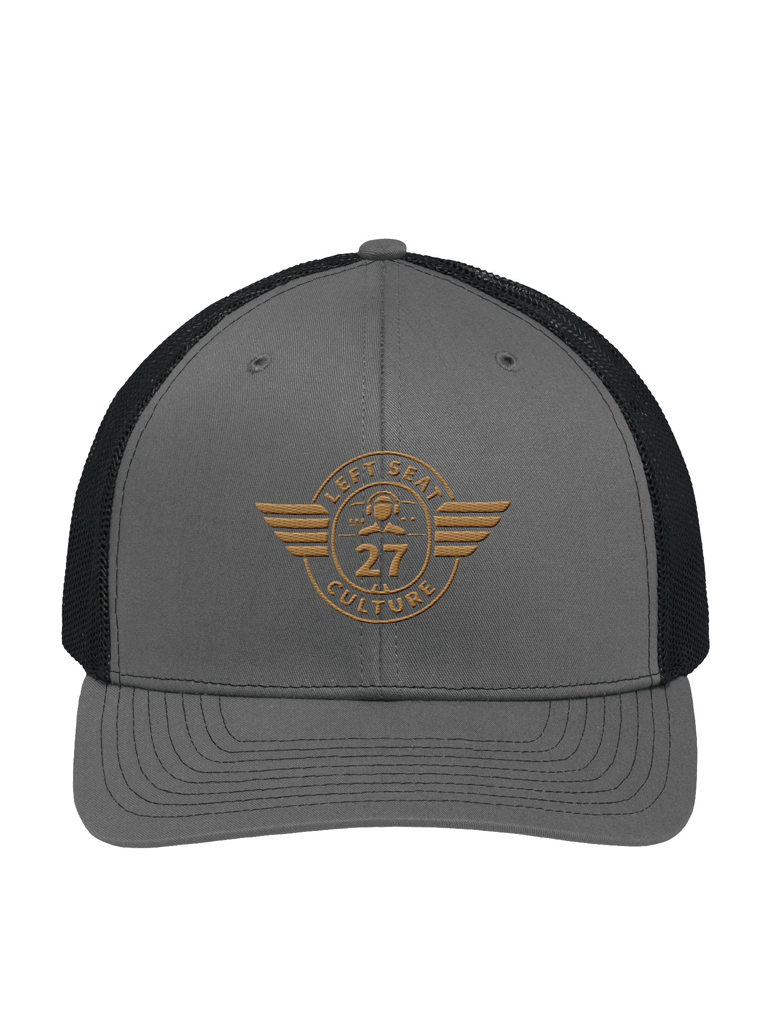 Left Seat Culture Trucker Hat - Grey / Black / Gold product image (1)