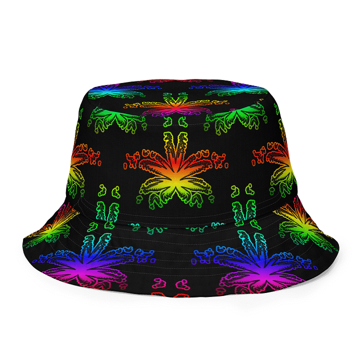 Rad Rainbow Reefer Reversible Bucket Hat, Happy Pride Pot Leaf Pattern Fashion Accessory, Colorful Queer Twisted Weed Leaves LGBTQIA+ Art product image (1)