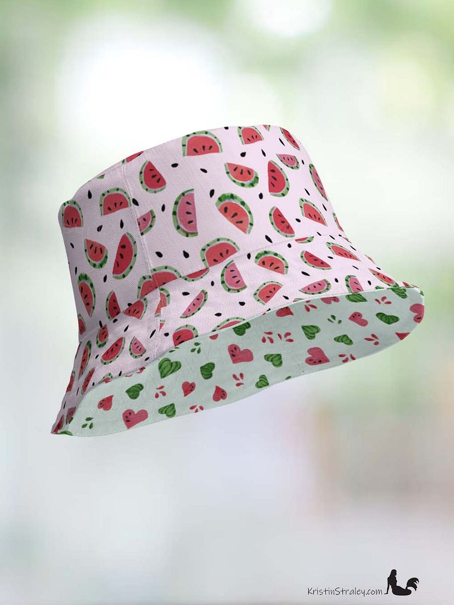 Watermelon Splash Reversible Bucket Hat Watermelons and Hearts product image (10)