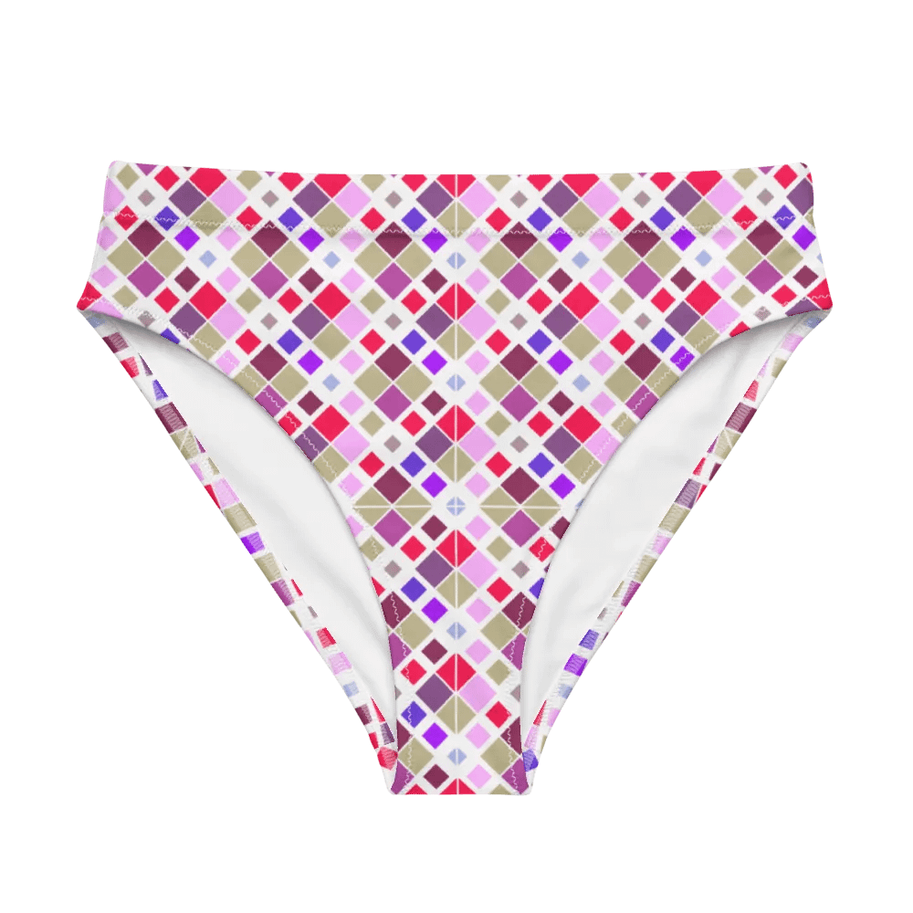 Colorful Square Pattern Design High Waist Bikini Bottom - V2 product image (6)